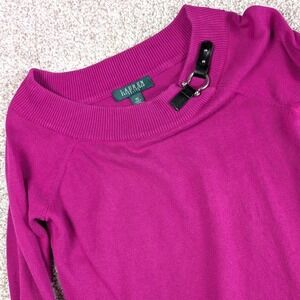 Lauren Ralph‎ Lauren Petite Sweater Buckle Neck Cotton Blend Top PS Fuschia